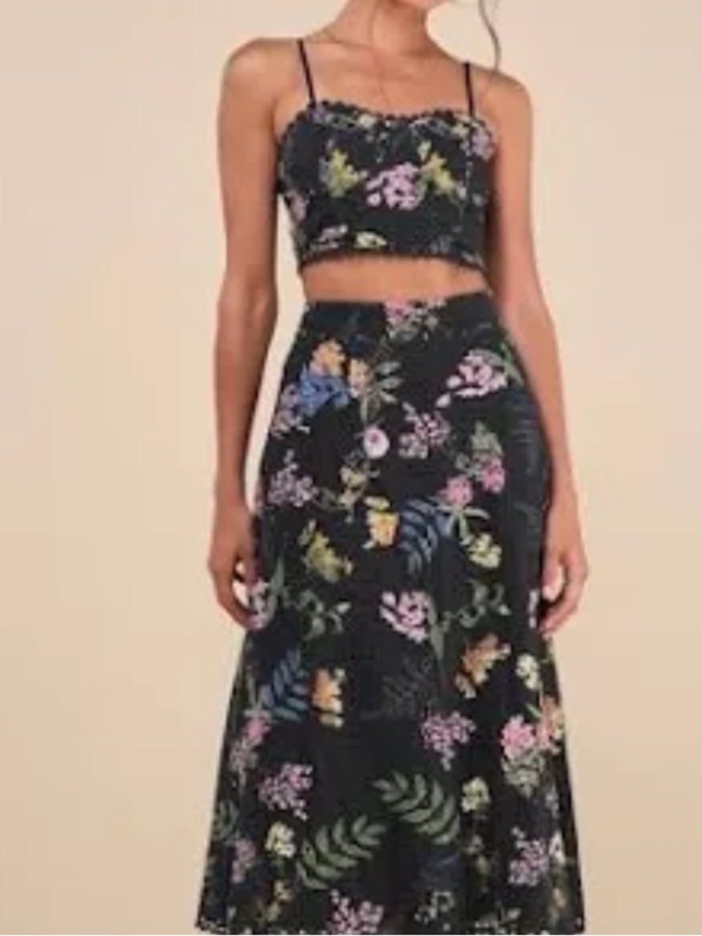 H&M Black crop top and skirt set with Pink and Coral Floral Print Divided